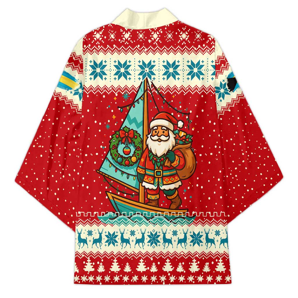 Bahamas Christmas Kimono with Red Festive Pattern Sailing Santa and National Flag Motif - Wonder Print Shop
