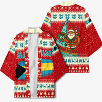 Bahamas Christmas Kimono with Red Festive Pattern Sailing Santa and National Flag Motif - Wonder Print Shop