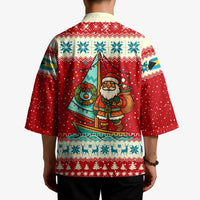 Bahamas Christmas Kimono with Red Festive Pattern Sailing Santa and National Flag Motif - Wonder Print Shop