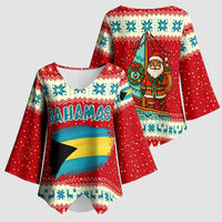 Bahamas Christmas Kimono Sleeve Blouse with Red Festive Pattern Sailing Santa and National Flag Motif - Wonder Print Shop