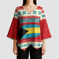 Bahamas Christmas Kimono Sleeve Blouse with Red Festive Pattern Sailing Santa and National Flag Motif - Wonder Print Shop