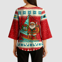 Bahamas Christmas Kimono Sleeve Blouse with Red Festive Pattern Sailing Santa and National Flag Motif - Wonder Print Shop