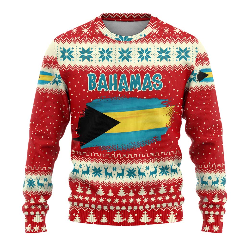 Bahamas Christmas Ugly Christmas Sweater with Red Festive Pattern Sailing Santa and National Flag Motif - Wonder Print Shop