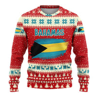 Bahamas Christmas Ugly Christmas Sweater with Red Festive Pattern Sailing Santa and National Flag Motif - Wonder Print Shop