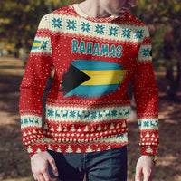 Bahamas Christmas Ugly Christmas Sweater with Red Festive Pattern Sailing Santa and National Flag Motif - Wonder Print Shop