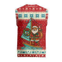 Bahamas Christmas Knitted V-Neck Vest with Red Festive Pattern Sailing Santa and National Flag Motif - Wonder Print Shop