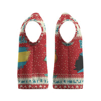 Bahamas Christmas Knitted V-Neck Vest with Red Festive Pattern Sailing Santa and National Flag Motif - Wonder Print Shop