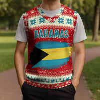 Bahamas Christmas Knitted V-Neck Vest with Red Festive Pattern Sailing Santa and National Flag Motif - Wonder Print Shop