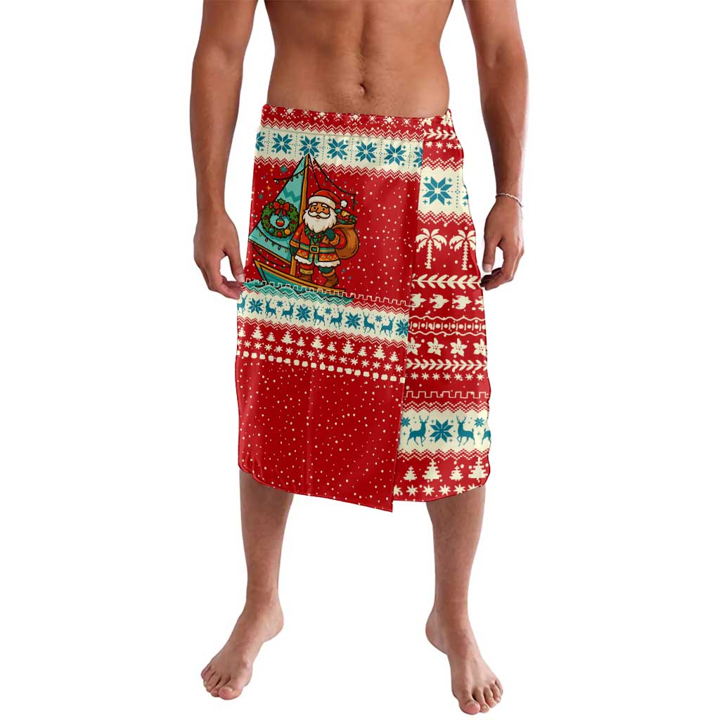 Bahamas Christmas Lavalava with Red Festive Pattern Sailing Santa and National Flag Motif - Wonder Print Shop