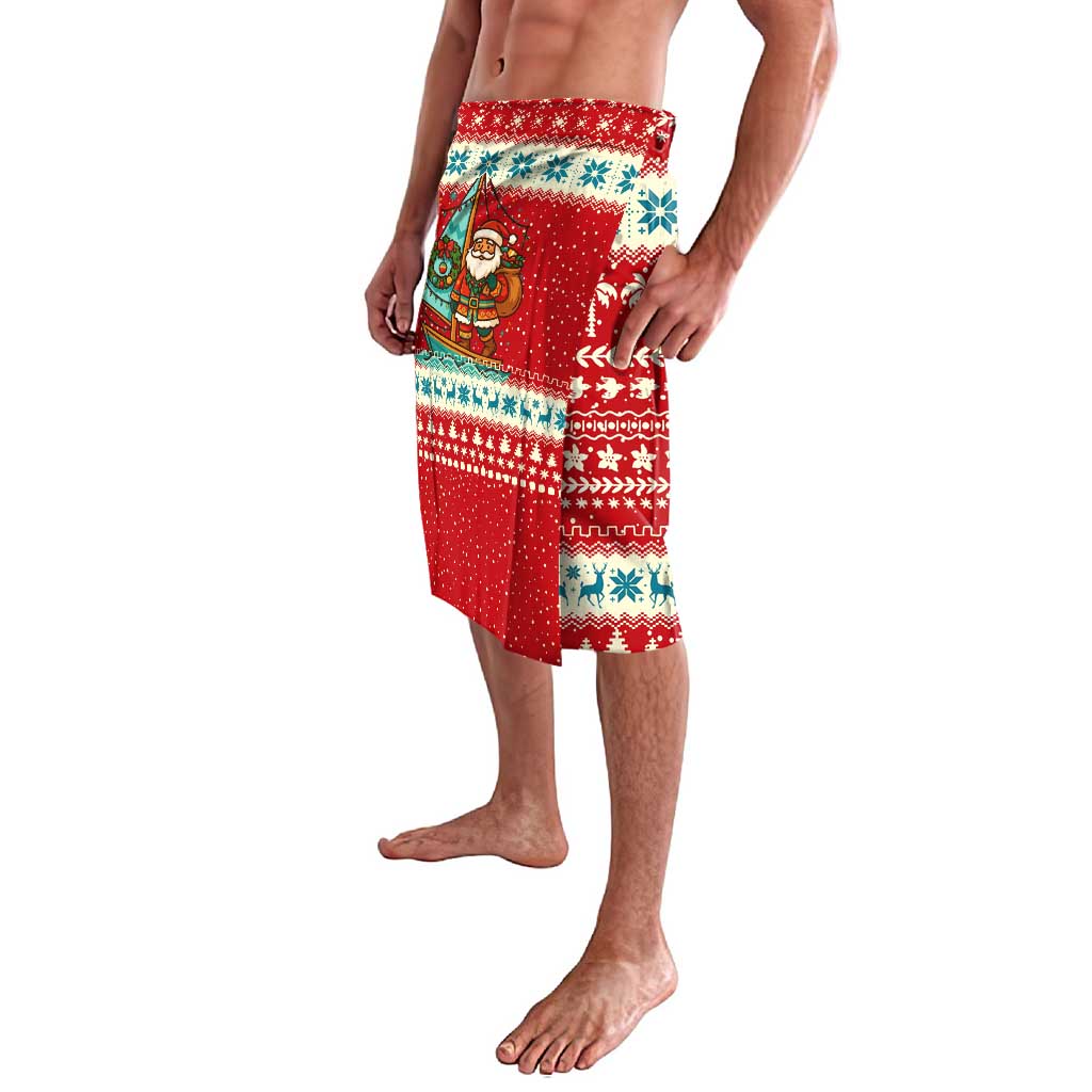 Bahamas Christmas Lavalava with Red Festive Pattern Sailing Santa and National Flag Motif - Wonder Print Shop