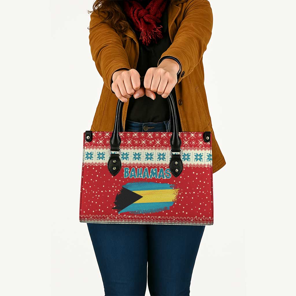 Bahamas Christmas Leather Bag with Red Festive Pattern Sailing Santa and National Flag Motif - Wonder Print Shop