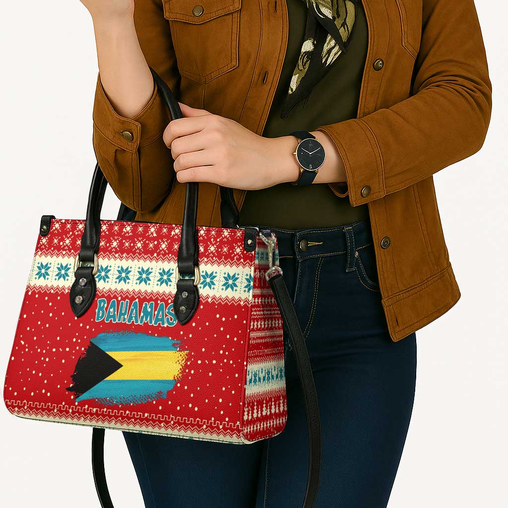 Bahamas Christmas Leather Bag with Red Festive Pattern Sailing Santa and National Flag Motif - Wonder Print Shop