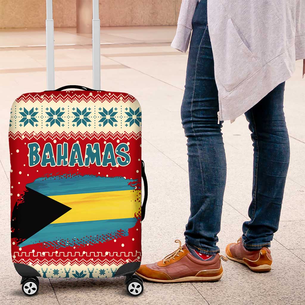 Bahamas Christmas Luggage Cover with Red Festive Pattern Sailing Santa and National Flag Motif - Wonder Print Shop