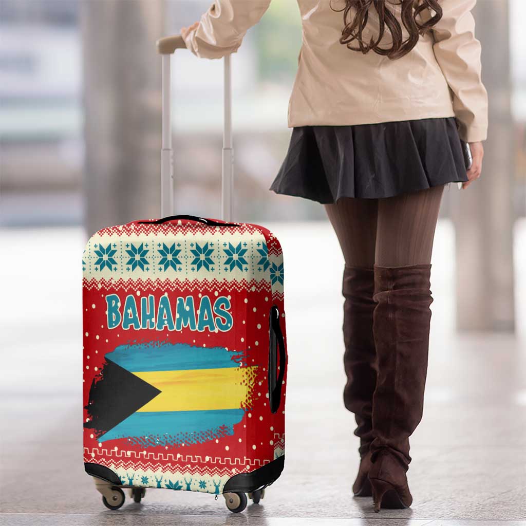Bahamas Christmas Luggage Cover with Red Festive Pattern Sailing Santa and National Flag Motif - Wonder Print Shop