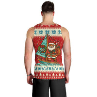 Bahamas Christmas Men Tank Top with Red Festive Pattern Sailing Santa and National Flag Motif - Wonder Print Shop
