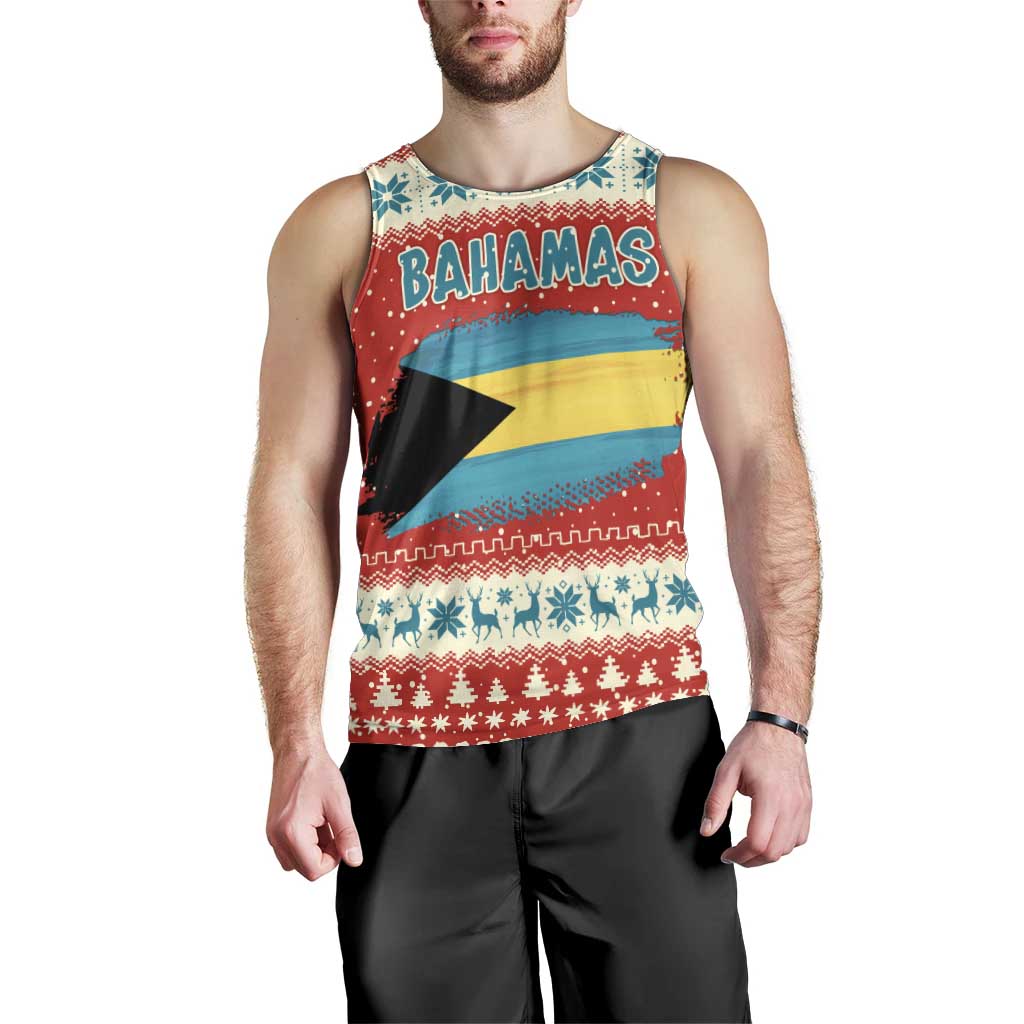 Bahamas Christmas Men Tank Top with Red Festive Pattern Sailing Santa and National Flag Motif - Wonder Print Shop