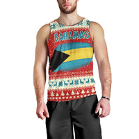Bahamas Christmas Men Tank Top with Red Festive Pattern Sailing Santa and National Flag Motif - Wonder Print Shop