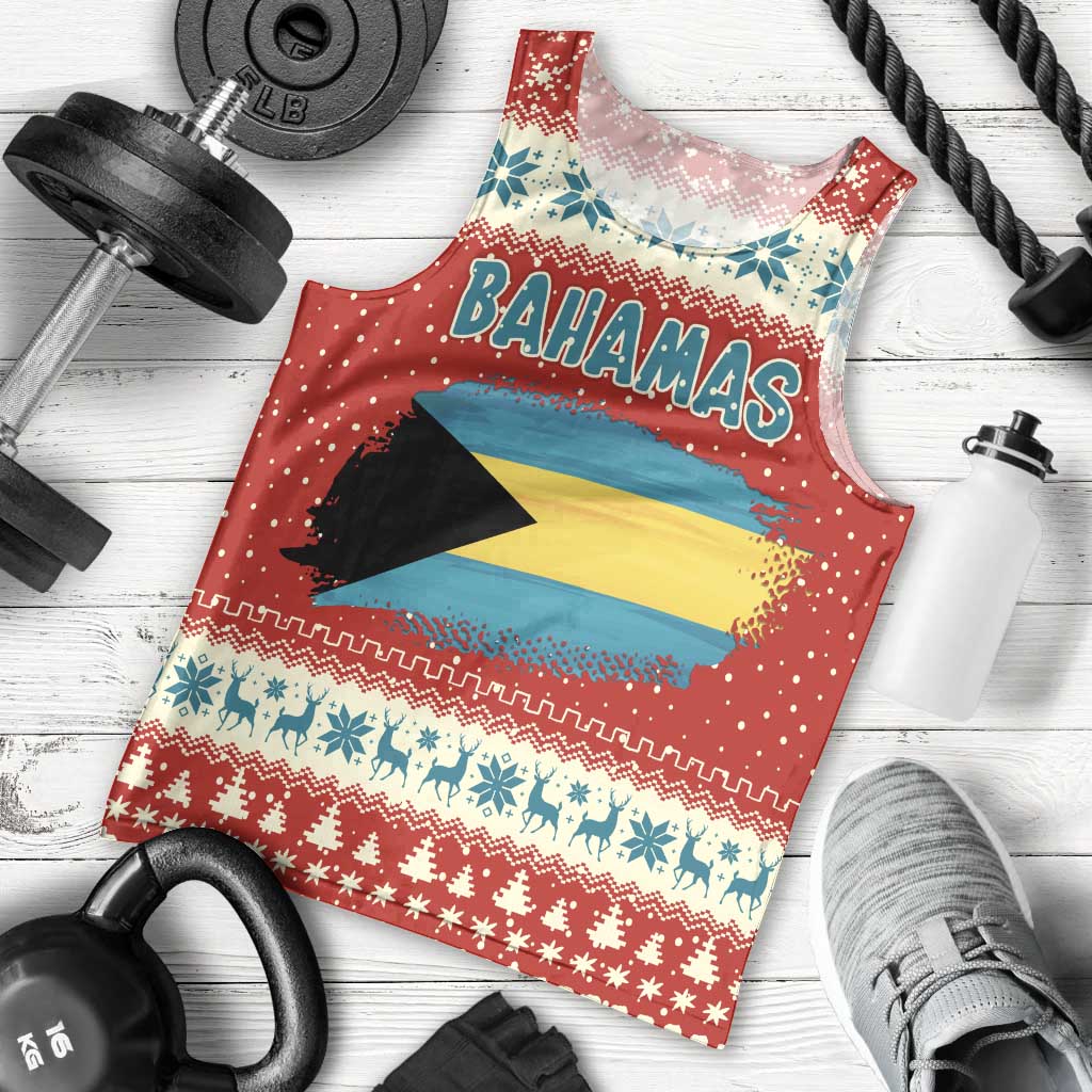 Bahamas Christmas Men Tank Top with Red Festive Pattern Sailing Santa and National Flag Motif - Wonder Print Shop