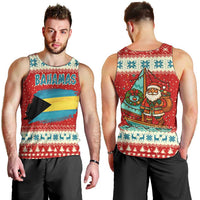 Bahamas Christmas Men Tank Top with Red Festive Pattern Sailing Santa and National Flag Motif - Wonder Print Shop