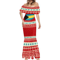 Bahamas Christmas Mermaid Dress with Red Festive Pattern Sailing Santa and National Flag Motif - Wonder Print Shop