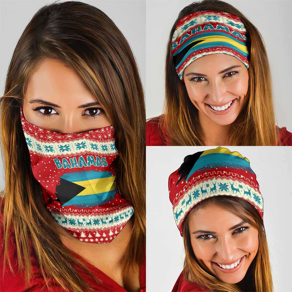 Bahamas Christmas Neck Gaiter with Red Festive Pattern Sailing Santa and National Flag Motif - Wonder Print Shop