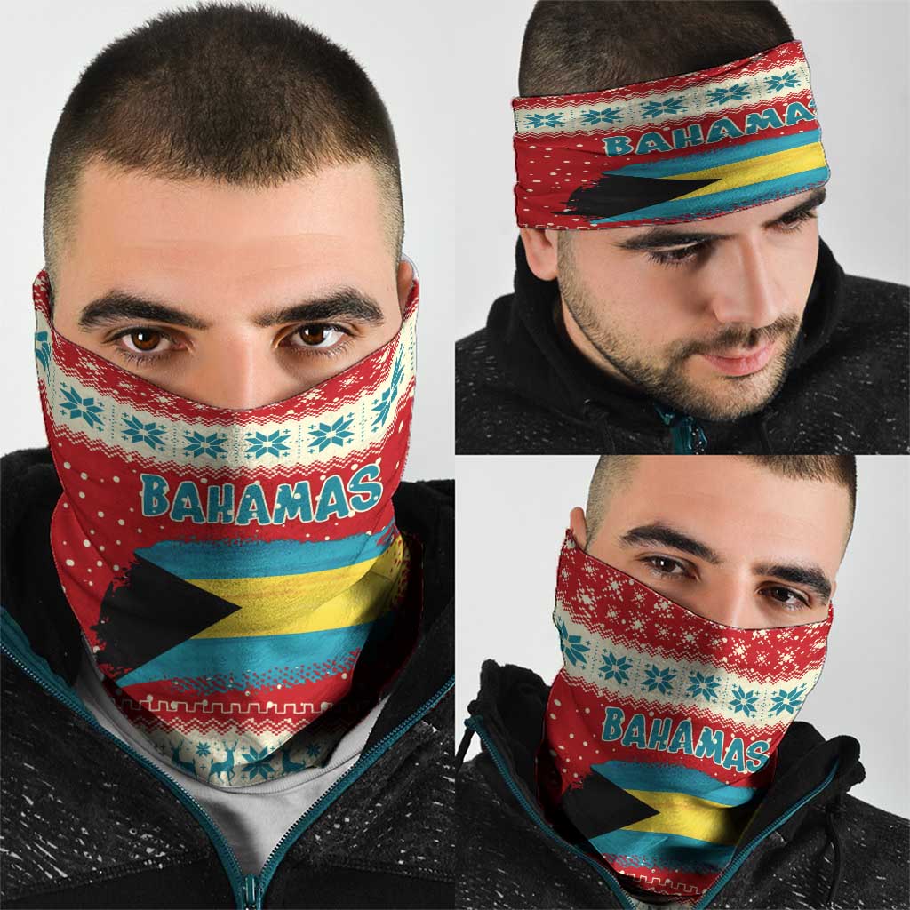 Bahamas Christmas Neck Gaiter with Red Festive Pattern Sailing Santa and National Flag Motif - Wonder Print Shop