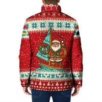 Bahamas Christmas Padded Jacket with Red Festive Pattern Sailing Santa and National Flag Motif - Wonder Print Shop