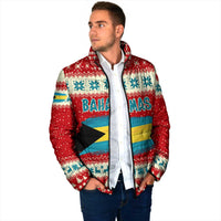 Bahamas Christmas Padded Jacket with Red Festive Pattern Sailing Santa and National Flag Motif - Wonder Print Shop