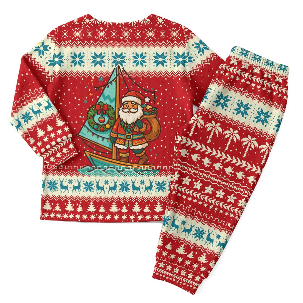 Bahamas Christmas Pajama Set with Red Festive Pattern Sailing Santa and National Flag Motif - Wonder Print Shop