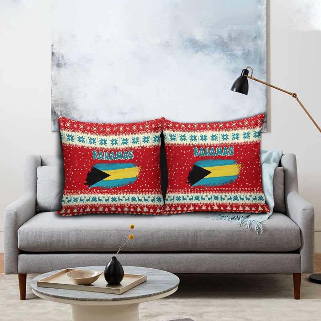 Bahamas Christmas Pillow Cover with Red Festive Pattern Sailing Santa and National Flag Motif - Wonder Print Shop