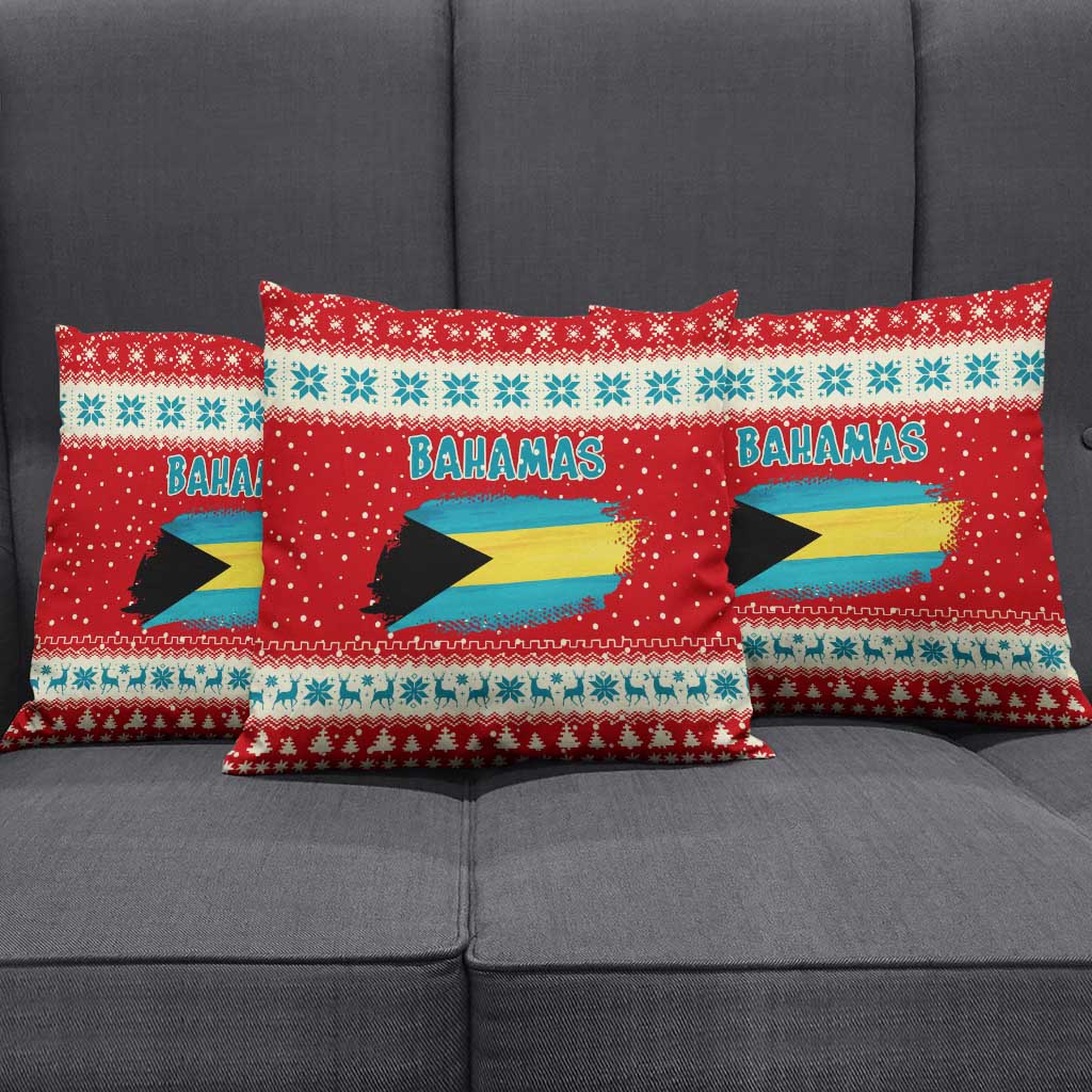 Bahamas Christmas Pillow Cover with Red Festive Pattern Sailing Santa and National Flag Motif - Wonder Print Shop