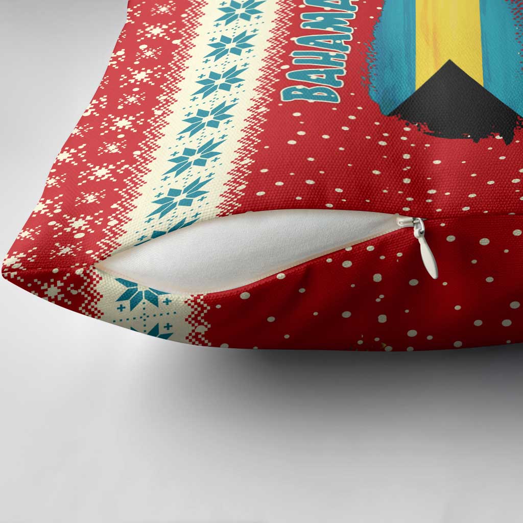 Bahamas Christmas Pillow Cover with Red Festive Pattern Sailing Santa and National Flag Motif - Wonder Print Shop