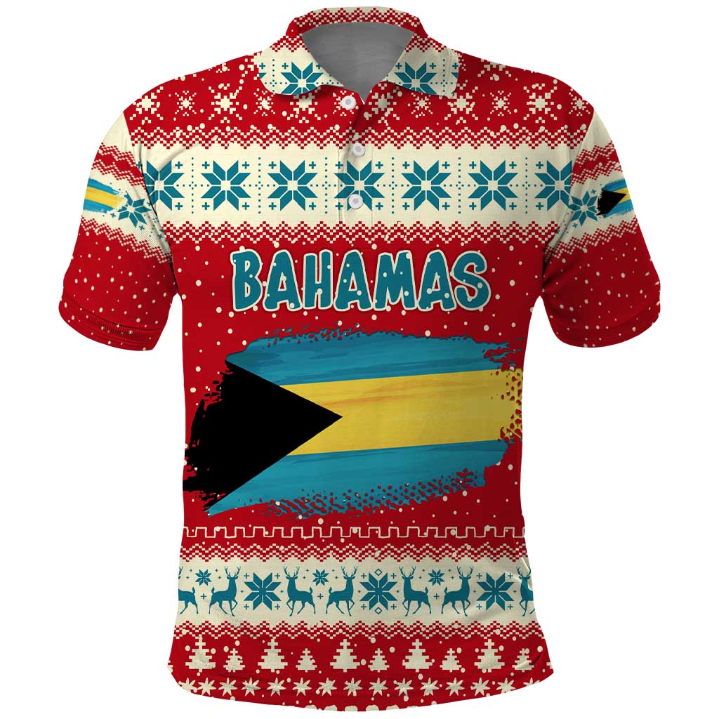 Bahamas Christmas Polo Shirt with Red Festive Pattern Sailing Santa and National Flag Motif - Wonder Print Shop