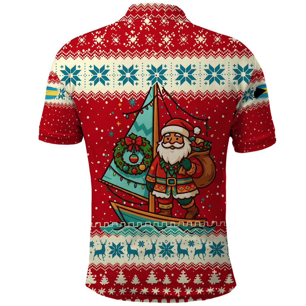 Bahamas Christmas Polo Shirt with Red Festive Pattern Sailing Santa and National Flag Motif - Wonder Print Shop