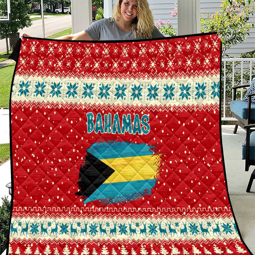 Bahamas Christmas Quilt with Red Festive Pattern Sailing Santa and National Flag Motif - Wonder Print Shop