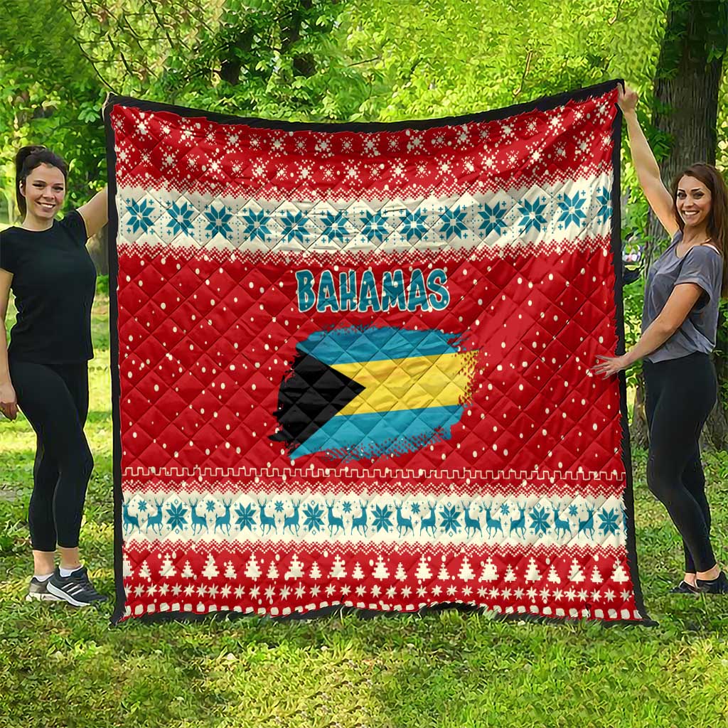 Bahamas Christmas Quilt with Red Festive Pattern Sailing Santa and National Flag Motif - Wonder Print Shop