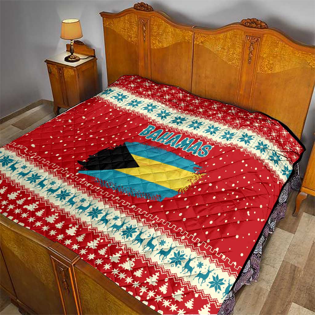 Bahamas Christmas Quilt with Red Festive Pattern Sailing Santa and National Flag Motif - Wonder Print Shop