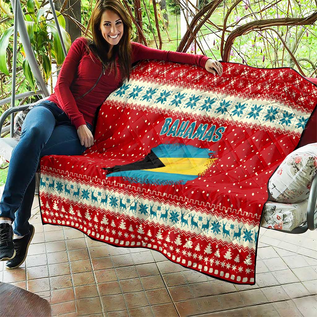 Bahamas Christmas Quilt with Red Festive Pattern Sailing Santa and National Flag Motif - Wonder Print Shop