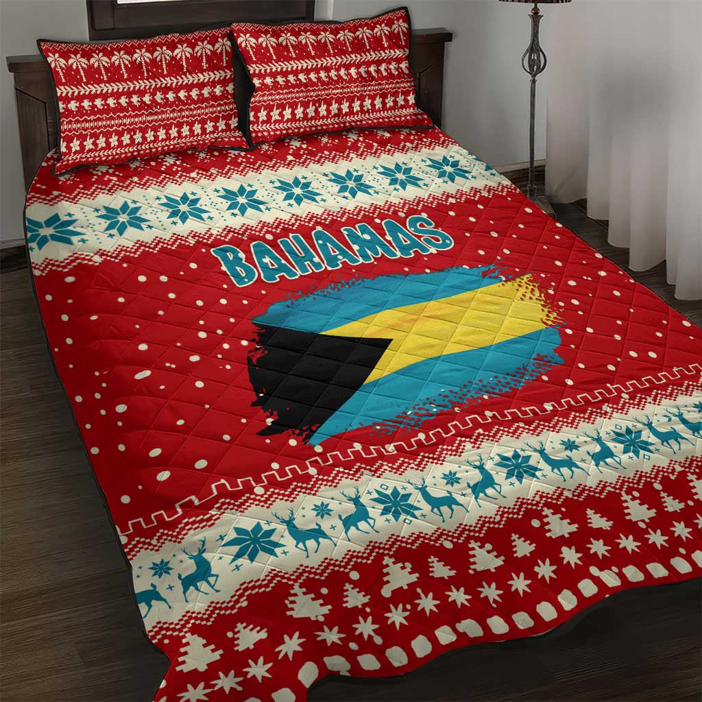 Bahamas Christmas Quilt Bed Set with Red Festive Pattern Sailing Santa and National Flag Motif - Wonder Print Shop