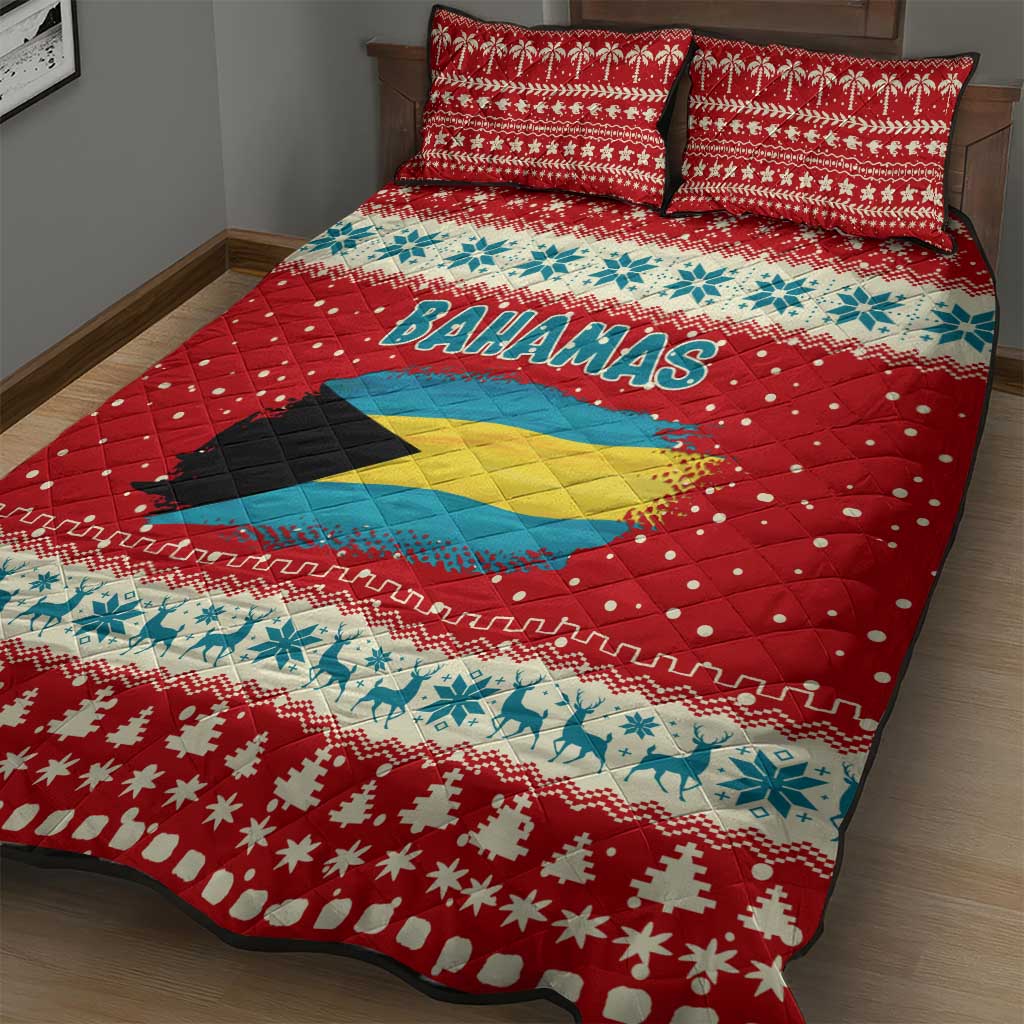 Bahamas Christmas Quilt Bed Set with Red Festive Pattern Sailing Santa and National Flag Motif - Wonder Print Shop