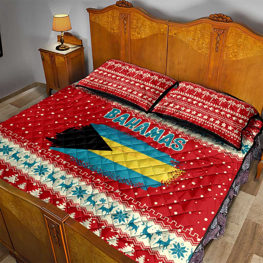 Bahamas Christmas Quilt Bed Set with Red Festive Pattern Sailing Santa and National Flag Motif - Wonder Print Shop