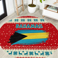 Bahamas Christmas Round Carpet with Red Festive Pattern Sailing Santa and National Flag Motif - Wonder Print Shop