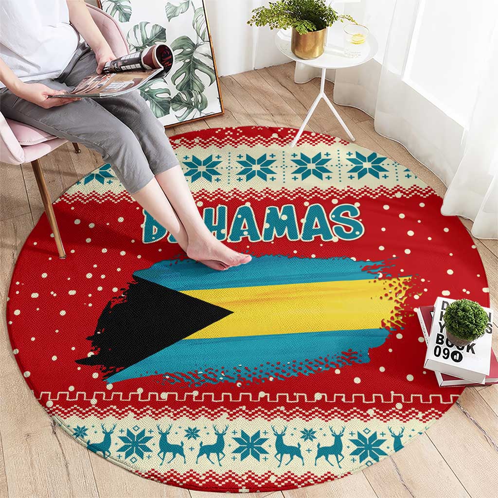 Bahamas Christmas Round Carpet with Red Festive Pattern Sailing Santa and National Flag Motif - Wonder Print Shop