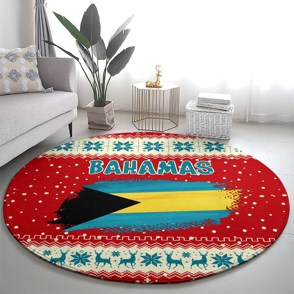 Bahamas Christmas Round Carpet with Red Festive Pattern Sailing Santa and National Flag Motif - Wonder Print Shop