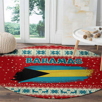 Bahamas Christmas Round Carpet with Red Festive Pattern Sailing Santa and National Flag Motif - Wonder Print Shop