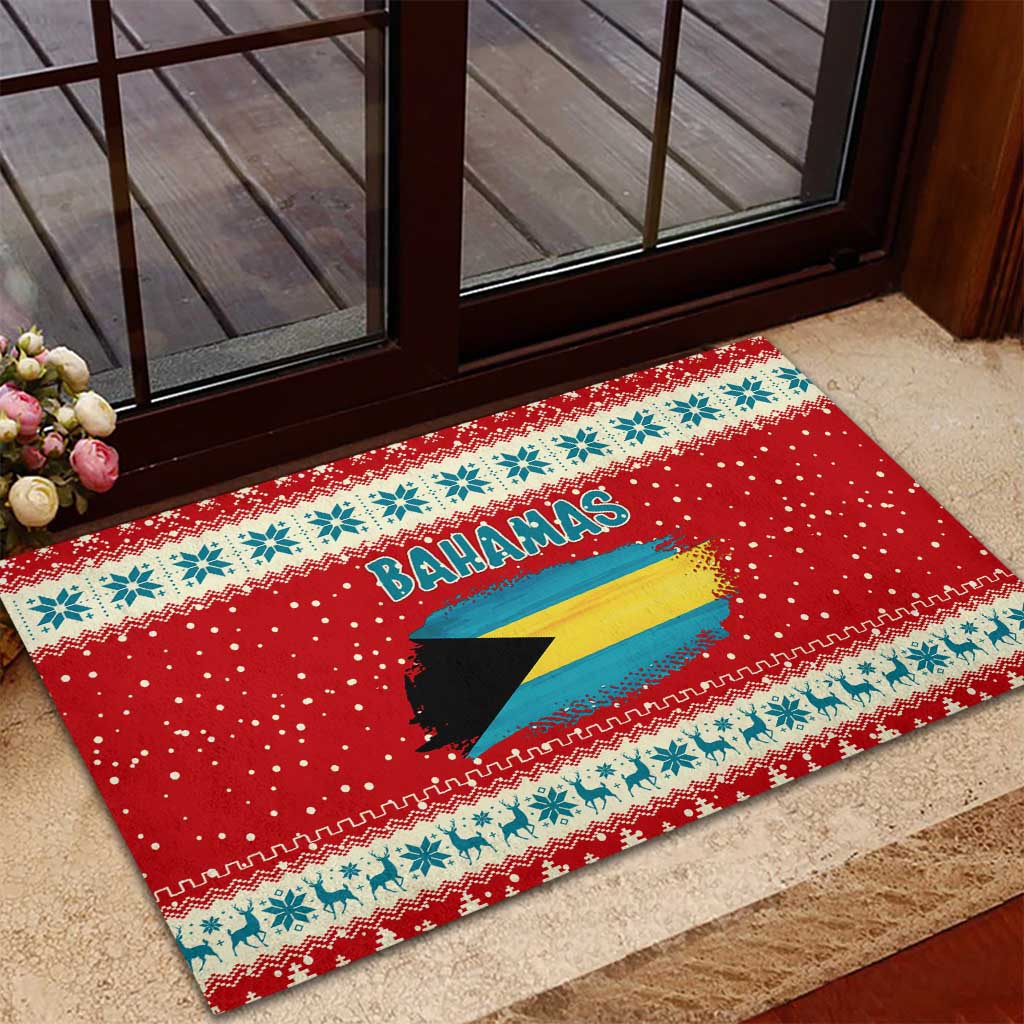 Bahamas Christmas Rubber Doormat with Red Festive Pattern Sailing Santa and National Flag Motif - Wonder Print Shop