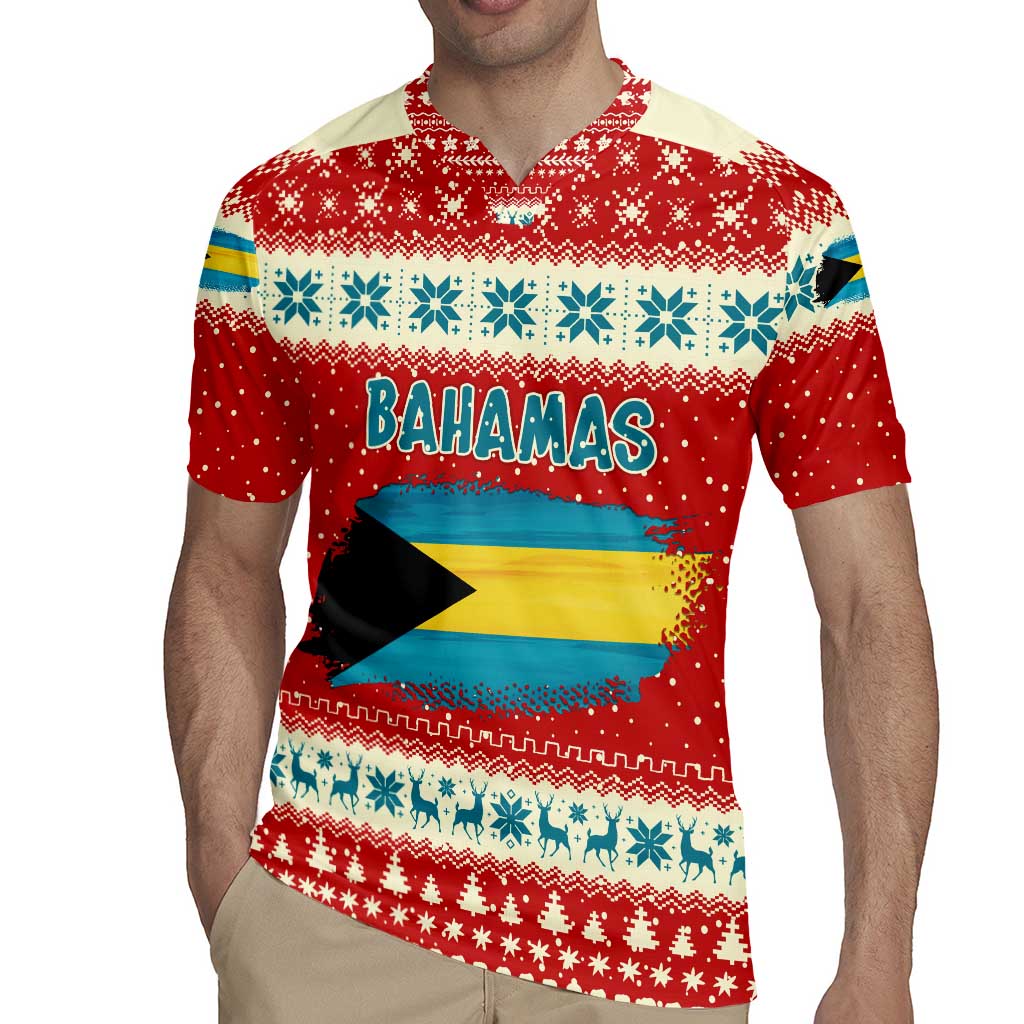 Bahamas Christmas Rugby Jersey with Red Festive Pattern Sailing Santa and National Flag Motif - Wonder Print Shop