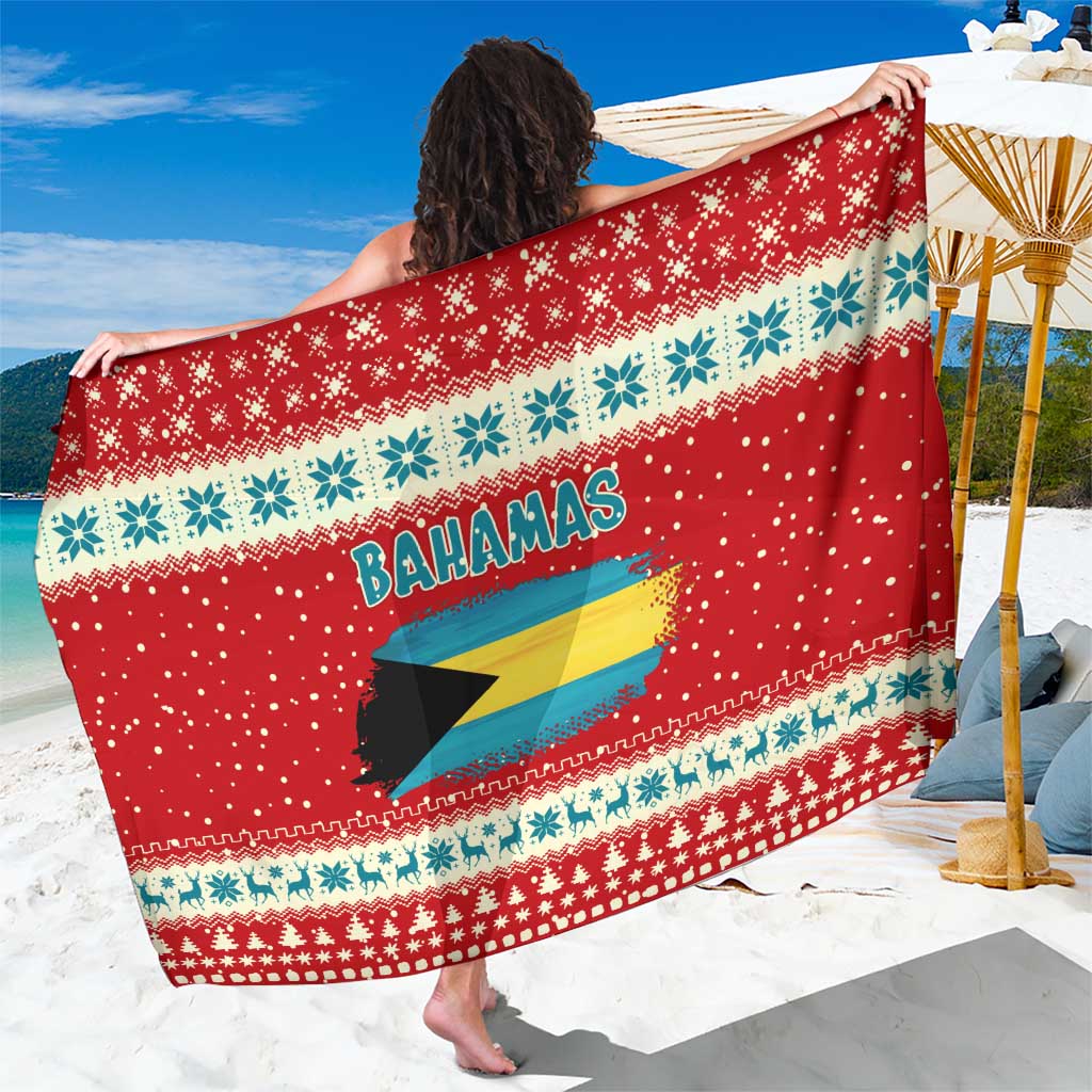 Bahamas Christmas Sarong with Red Festive Pattern Sailing Santa and National Flag Motif - Wonder Print Shop