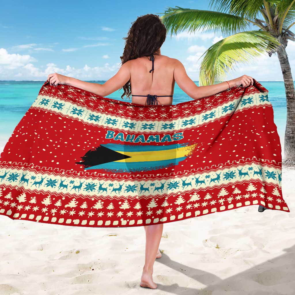 Bahamas Christmas Sarong with Red Festive Pattern Sailing Santa and National Flag Motif - Wonder Print Shop