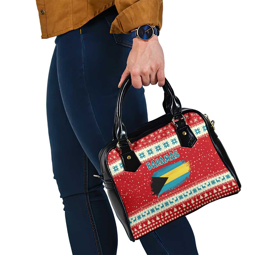 Bahamas Christmas Shoulder Handbag with Red Festive Pattern Sailing Santa and National Flag Motif - Wonder Print Shop